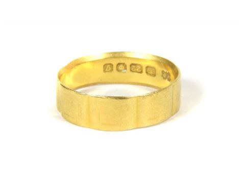 A 22ct gold flat profile wedding ring, with continuous square hand engraved pattern, London 1962, size P, 4.16g