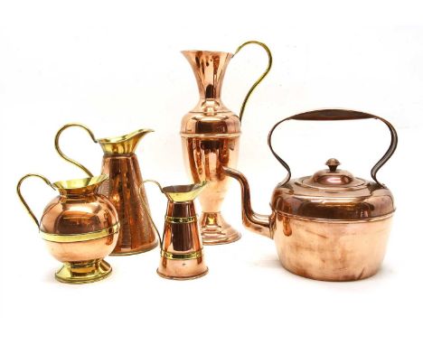 A collection of metal wares, to include a Reed and Barton pewter pitcher, together with assorted copper items