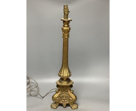 A 20th century gilt metal table lamp, height 65cm