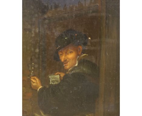 19th century Flemish School, oil on wooden panel, 17th century gentleman holding a letter, 24 x 21cm