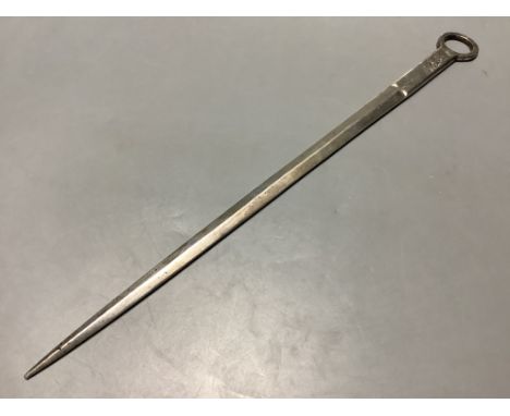 A William IV silver meat skewer, with engraved crest, Jonathan Hayne, London 1831, length 34.9 cm, 132 g.