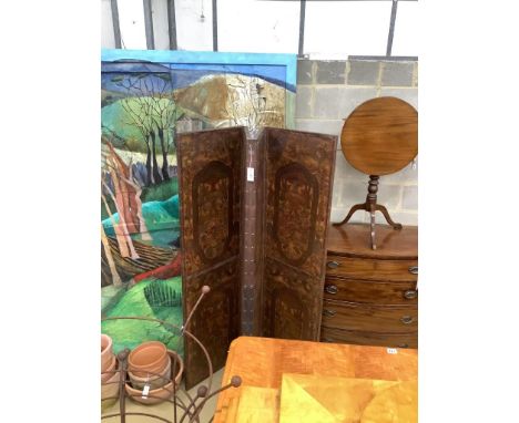 A leather four fold screen, each panel 50 x 180cm