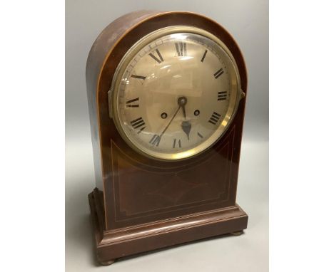 A large 19th century inlaid mahogany mantel clock, height 41cm