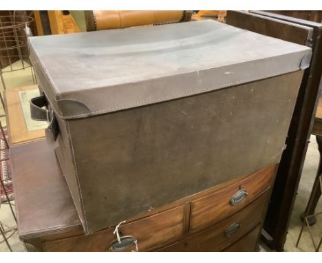 A rectangular brown leather trunk, length 70cm, depth 50cm, height 40cm