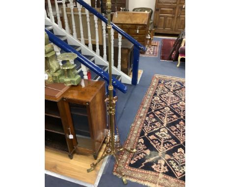 A late Victorian Art Nouveau brass and wrought copper telescopic lamp standard (converted)