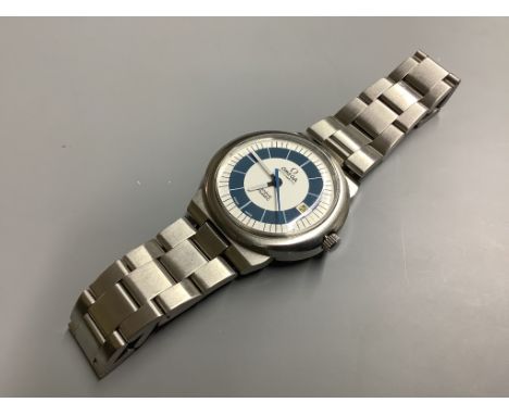 A gentleman’s 1970’s? stainless steel Omega Automatic Dynamic wrist watch, on a stainless steel Omega bracelet, case diameter