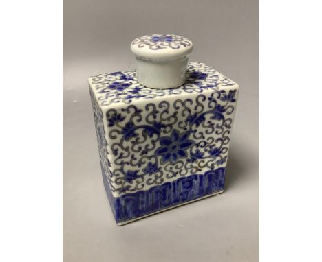 A Chinese blue enamelled tea caddy, height 16cm