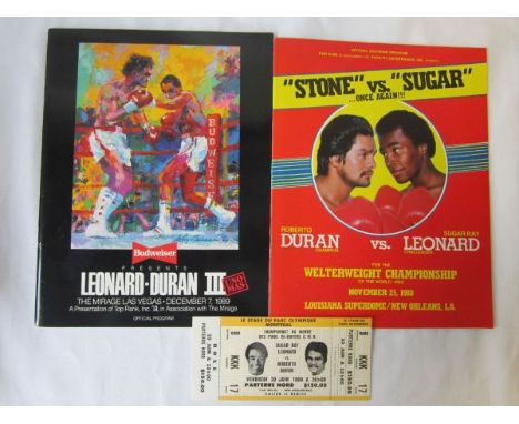 SUGAR RAY LEONARD V. ROBERTO DURAN        Unused ticket for the 1st meeting 20/6/1980 in Montreal, Canada, on-site programme 