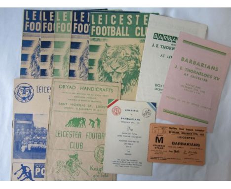 LEICESTER - BARBARIANS  RUGBY   Nine programmes for games played at Leicester Rugby Club v Barbarians, 2 x J.E.Thorneloe's XV