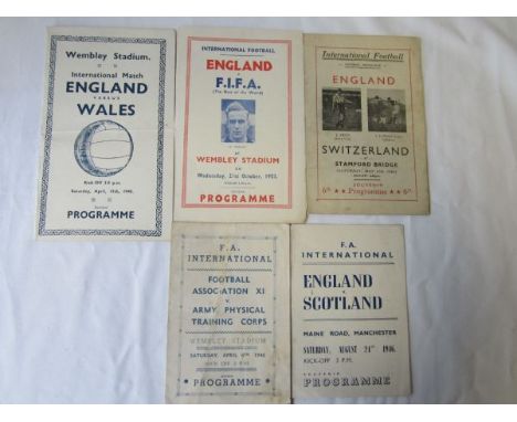 PIRATE PROGRAMMES     Five pirate programmes, England v Switzerland 11/5/46 at Stamford Bridge (Abbott), v Wales 13/4/40 at W