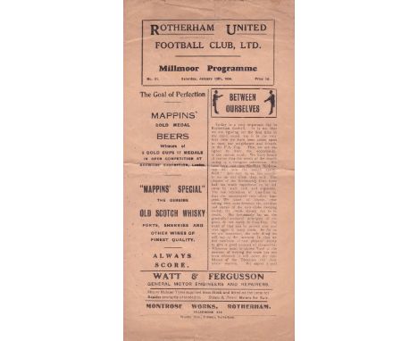 ROTHERHAM - SHEF WED 1934 CUP    Rotherham home programme v Sheffield Wednesday, 13/1/1934, FA Cup, first time the two neighb