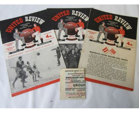 MANCHESTER UTD   Three home programmes from the European Cup campaign 1956/57 v Athletic Bilbao, Borussia Dortmund and Real M