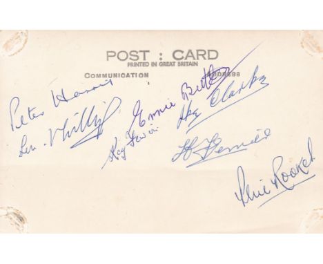 PORTSMOUTH 48/49     Postcard of Division 1 team group by Wright & Logan, players names listed, 7 autographs on reverse inclu