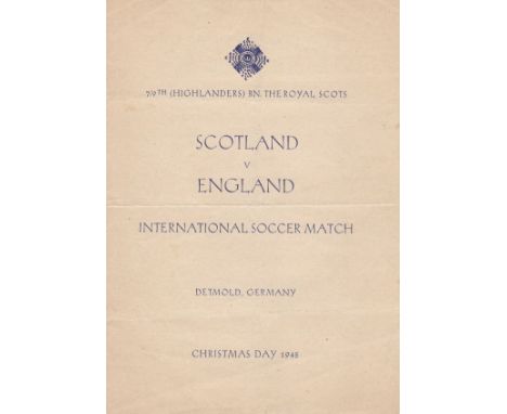 SCOTLAND - ENGLAND 1945    Scarce programme, personal property of Eddie Baily who served in the Royal Scots during the war. S