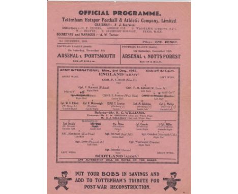 ENGLAND V. SCOTLAND 1945    Single sheet programme for the Army International played at Tottenham Hotspur FC on 3/12/1945, Sl