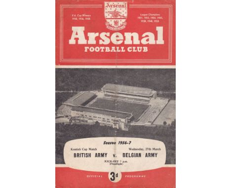 DUNCAN EDWARDS / ARMY     Programme for British Army v Belgian Army played at Highbury 27 Mar 1957, 4-pager.  Duncan Edwards 