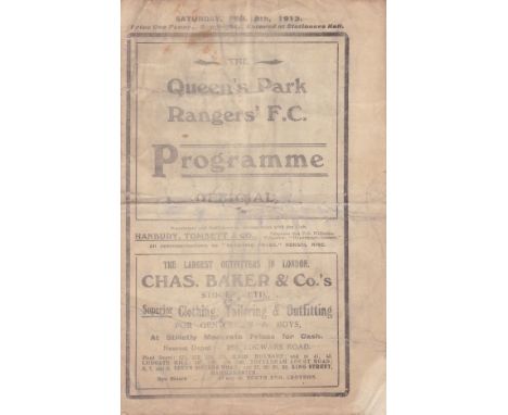 QPR-BRENTFORD 1913  QPR home programme v Brentford, 8/2/1913, Southern League, first team game, eight page fold out issue. Fr