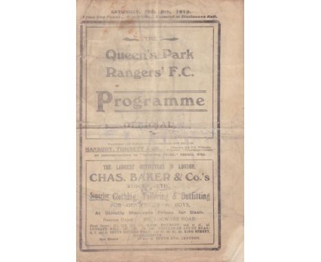 QPR-BRENTFORD 1913  QPR home programme v Brentford, 8/2/1913, Southern League, first team game, eight page fold out issue. Fr