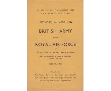 BRITISH ARMY v R.A.F     Rare 4-page issue for war time match played 1 Apr 1944 at Tynecastle Park Edinburgh in aid of Army C