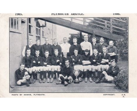 PLYMOUTH ARGYLE POSTCARD     Rare postcard of players and officials 1905/06 with trophy (possibly Devon Senior Cup), produced