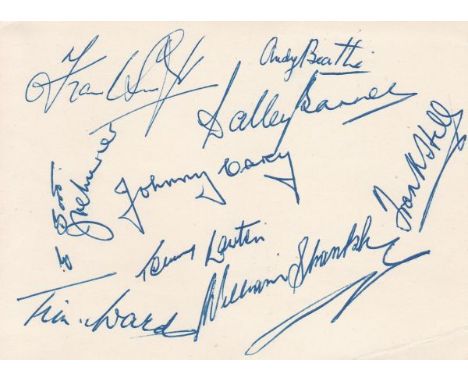 FOOTBALLER AUTOGRAPHS     Page removed from autograph album, 10 ink signatures of footballers who played for Managers XI duri