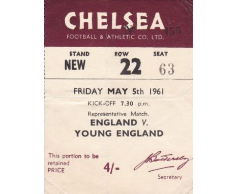 AT CHELSEA / TICKET      England v Young England played at Stamford Bridge 5 May 1961, folds.     Generally Good