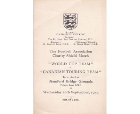 CHARITY SHIELD ITINERARY 1950-CHELSEA   Official Itinerary issued to the players for the 1950 Charity Shield game between "Wo