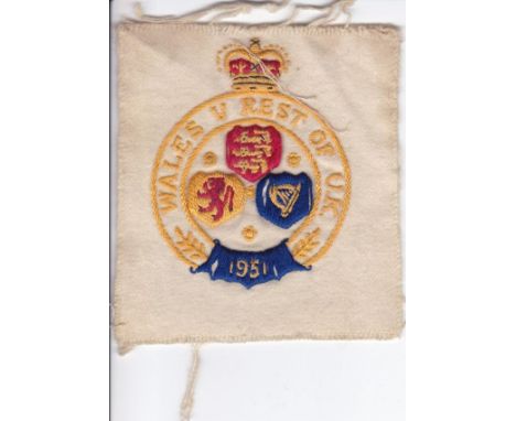 REST OF UK SHIRT BADGE    Cloth shirt badge from Rest of UK shirt worn by Eddie Baily in the 1951 game, Wales v Rest of UK.  