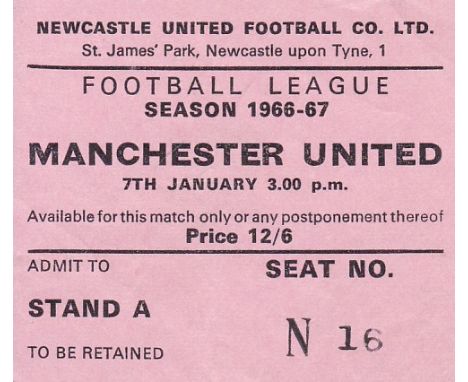 NEWCASTLE - MAN UTD TICKET 66-67    Newcastle Stand A seat ticket for game v Manchester United, 7/1/67, scarce ticket.  Good