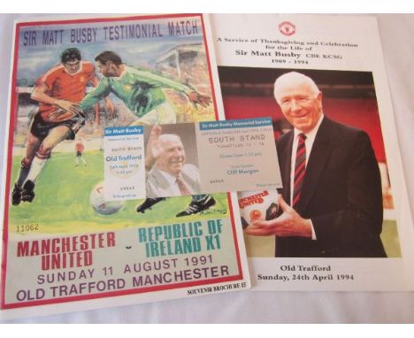 SIR MATT BUSBY    Official programme for the Sir Matt Busby Testimonial match, Manchester United v Republic of Ireland XI dat