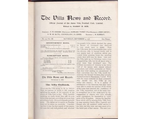 ASYON VILLA 1908-09 BOUND VOLUME   Villa cloth bound volume with gilt inscription on spine. Forty issues of the Villa News an
