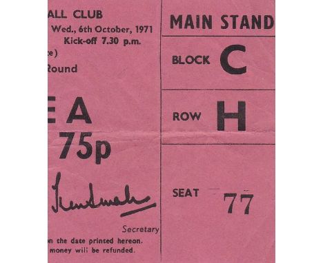 CHELSEA TICKET       Slightly creased ticket for the away League Cup match at Nottingham Forest 6/10/1971.    Generally good