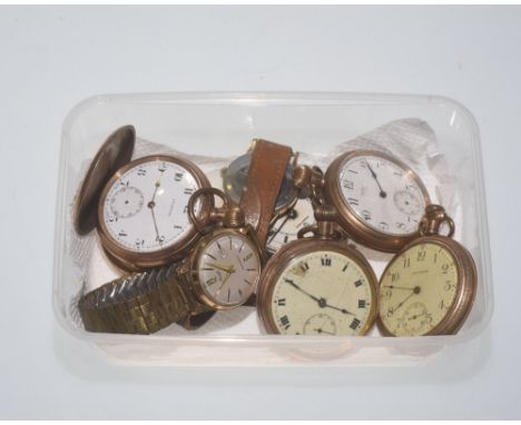 Two early 20th century Waltham gold plated gentleman's open face pocket watches with Arabic numerals and subsidiary seconds d