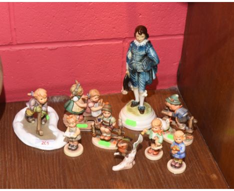 A group of Goebel pottery figures inc. Blueboy, a Robin and seven Hummel figures (9) 