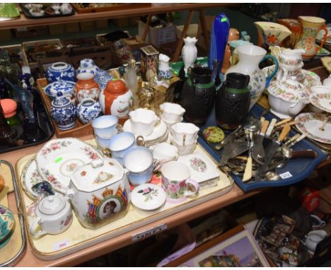 Two trays inc. a Pall Mall ware tea service, a Royal Grafton dish, Ringtons tea caddy, a pair of pottery vases, early 20th ce