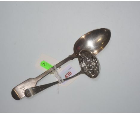 A George III silver ladle, London 1812, makers mark for Naphthali Hart with engraved handle and pierced and engraved bowl, 1.