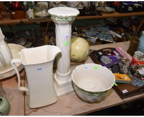 A jardiniere on stand; tog. with a New Hall jug