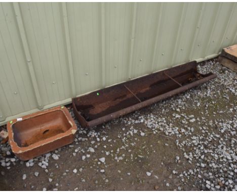 A vintage iron pig trough; tog. with a ceramic planter