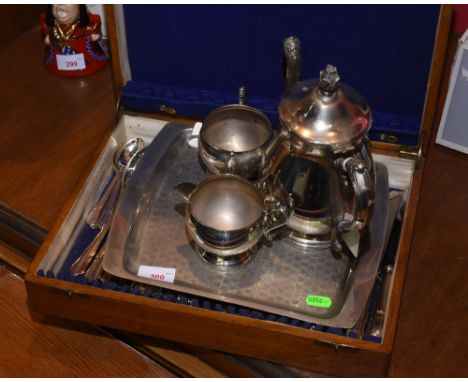 A silver plated  'hourglass' pattern canteen for six comprising teaspoons, desert spoons, soup spoons, large and small knives