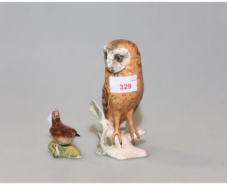 A Goebel figure of an owl, impressed marks to base, 38.137.16, 1975 together with small Beswick china figure of a wren, model