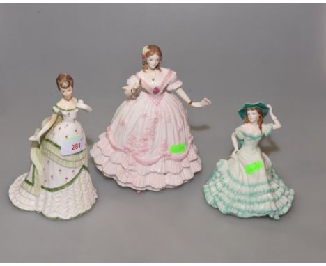 A group of Royal Worcester figures of ladies, Belle Of The Ball, Kate and The Masquerade Begins (3)