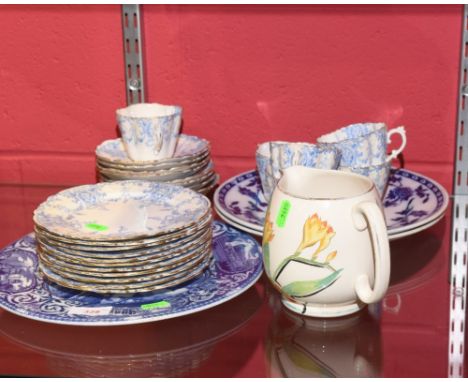 A Maling ware 1929 North East Coast Exhibition commemorative blue and white plate, a late 19th century  Aynsley China blue an