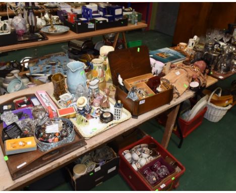 Two trays comprising a quantity of costume jewellery, Beswick palm tree jug, Sylvac Faun ware jug, Limoges trinket dish etc; 