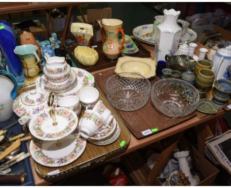 A Paragon Country Lane pattern tea service, two cut glass centre bowls and a Crown Ducal bowl