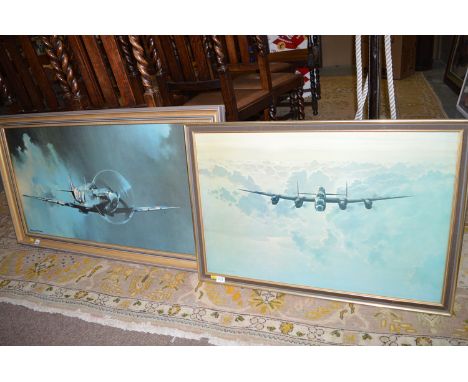 A colour print - "Spitfire", after Barrie A. F. Clark; "A Lancaster Outbound", after Gerald Coulson; together with a colour p
