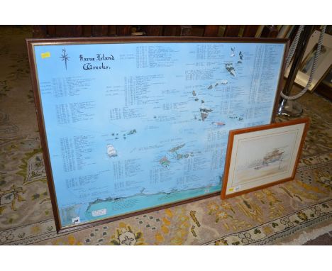 A colour print - "Farne Island Wrecks", after John Hanvey; and a colour print - North African harbour scene. (2)