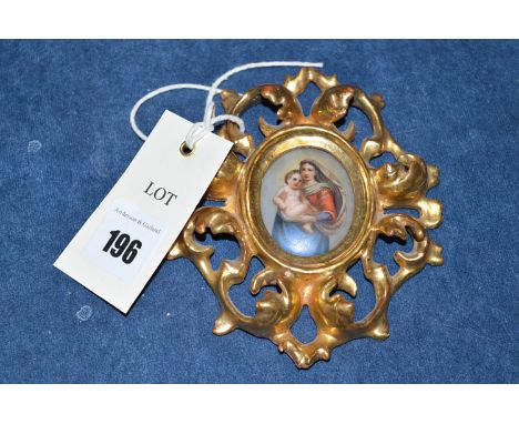 Body colour on ceramic panel - A miniature of the Madonna and Child, after Raphael. 