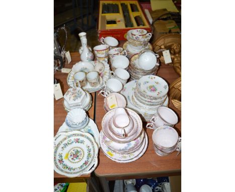 A collection of miscellaneous decorative tea ware, comprising: tea cups; saucers; plates; coffee cans; etc.