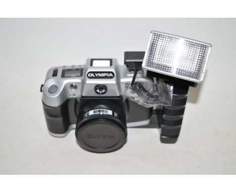 An Olympia MK5050 camera and case; together with two other cameras.