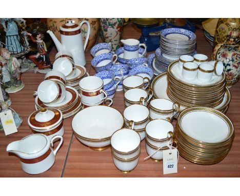 A Royal Albert 'Crown' china blue and white tea service; an Aynsley coffee set; Foley tea cups, saucers, plates and egg cups.